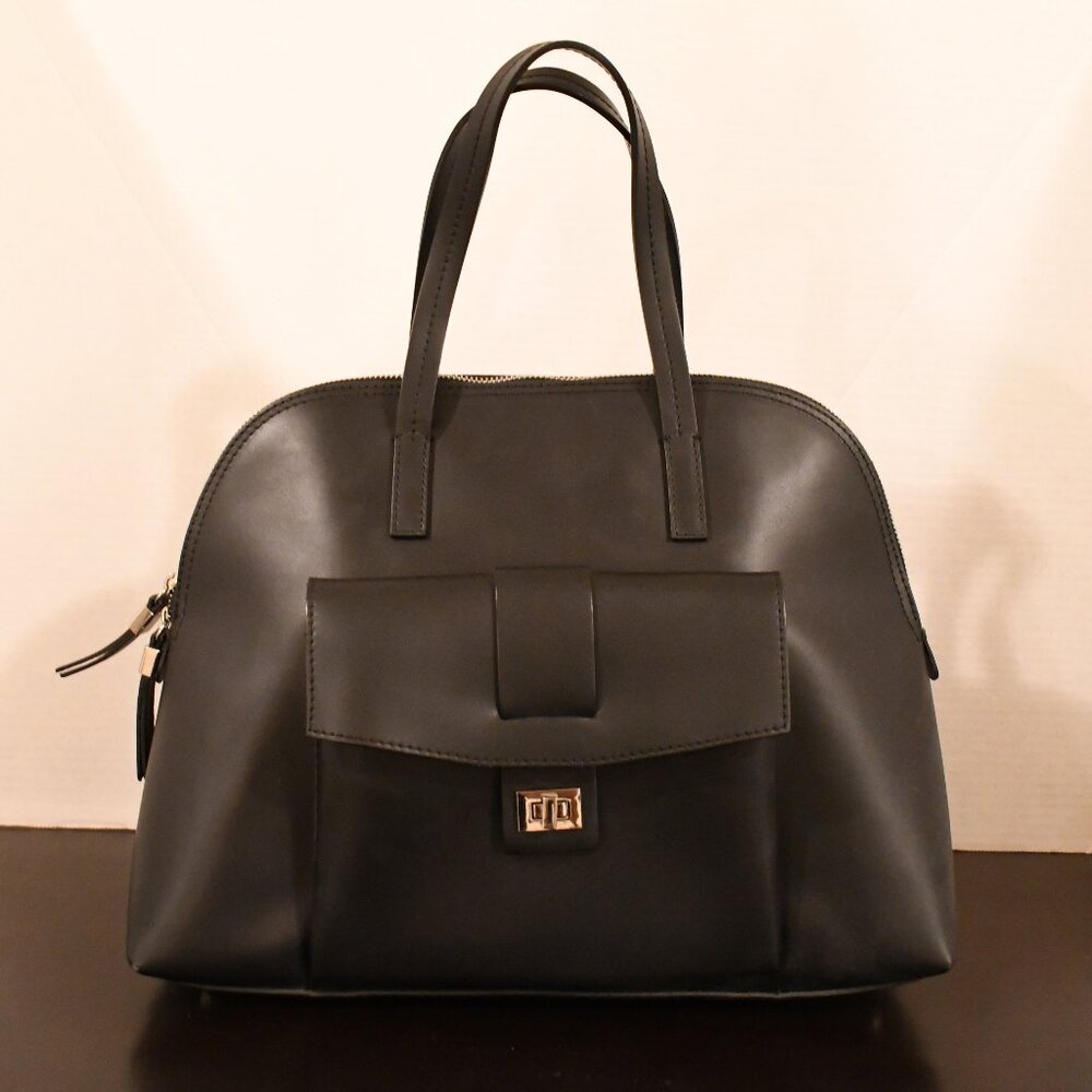 Smooth, Black 100% Italian Leather Handle Bag